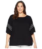 Vince Camuto Specialty Size Plus Size Drop Shoulder Smocked Ruffle Sleeve Top (rich Black) Women's Clothing