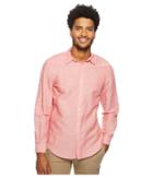Perry Ellis Rolled-sleeve Solid Linen Cotton Shirt (mineral Red) Men's Long Sleeve Button Up