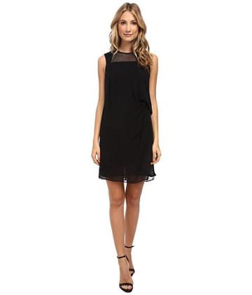 Ivy & Blu Maggy Boutique Sleeveless Solid Draped Shift Dress W/ Mesh (black) Women's Dress