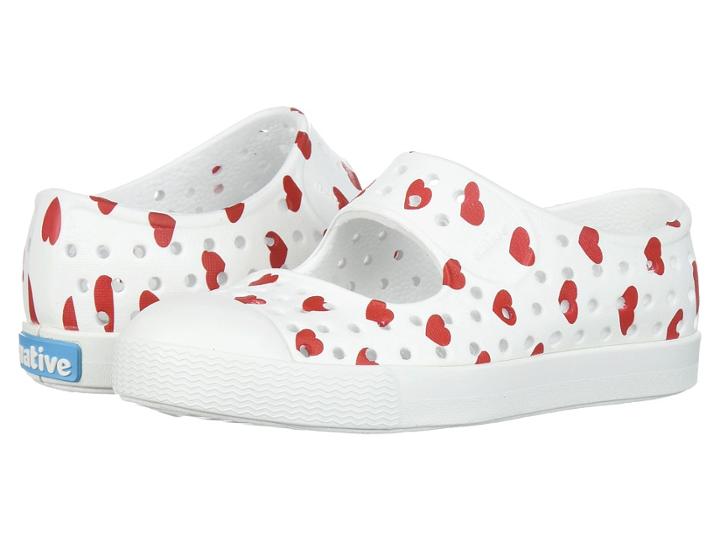 Native Kids Shoes Juniper Print (toddler/little Kid) (shell White/shell White/torch Red Heart Print) Girls Shoes