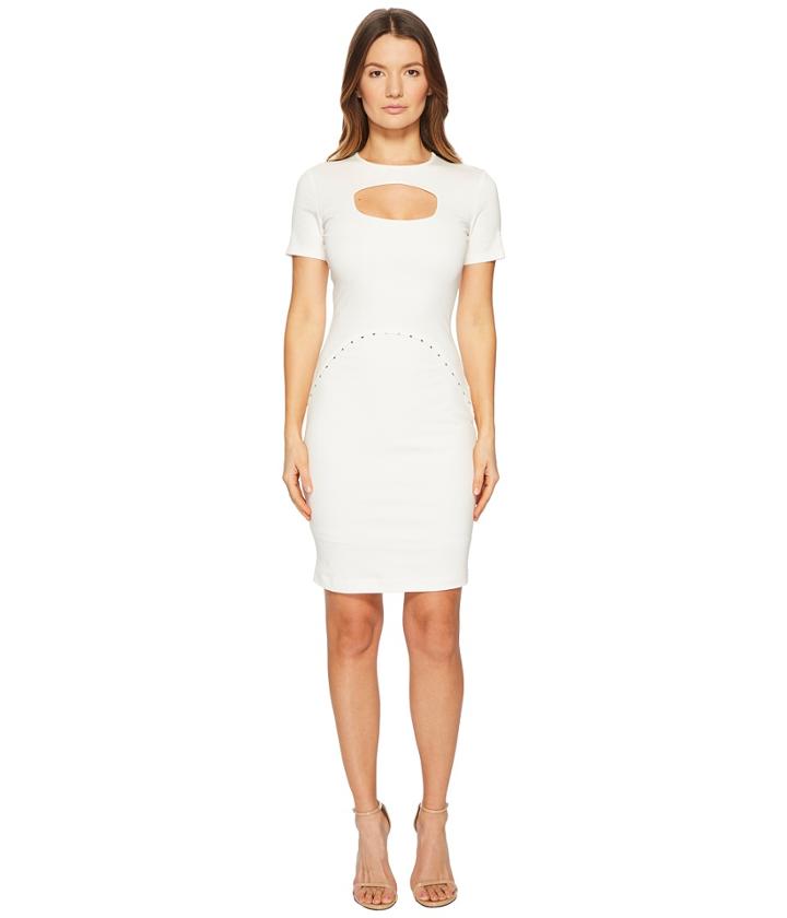 Versace Jeans Short Sleeve Dress W/ Cut Out (white) Women's Dress
