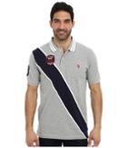 U.s. Polo Assn. Diagonal Stripes Short Sleeve Pique Polo (heather Gray) Men's Short Sleeve Pullover