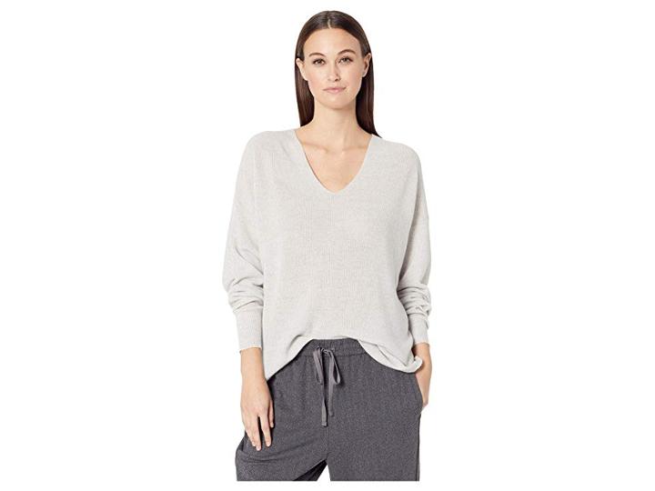 Eileen Fisher Fine Merino Rib V-neck Box-top (pearl) Women's Clothing