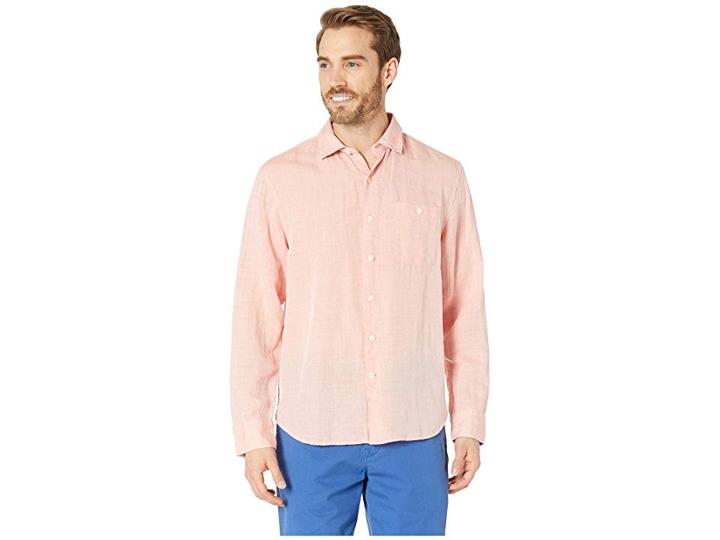 Tommy Bahama Beach Breaker Sand Linen Shirt (orange Spark) Men's Long Sleeve Button Up
