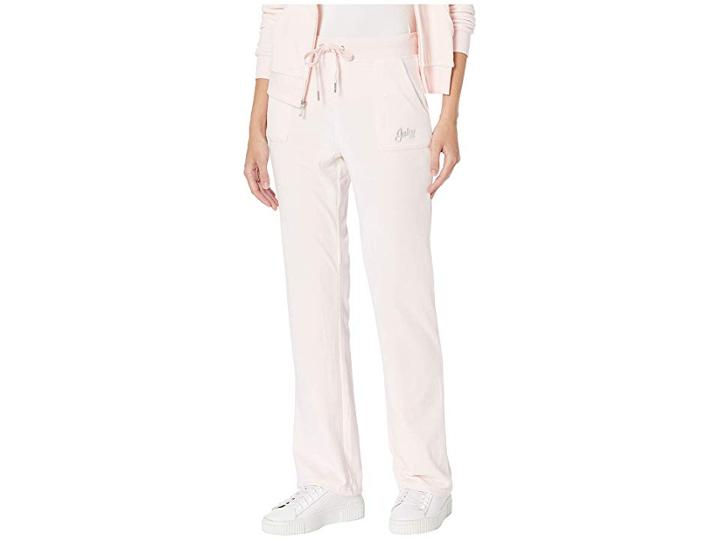 Juicy Couture Foil Logo Pocket Bootcut Velour (primrose Pink) Women's Casual Pants