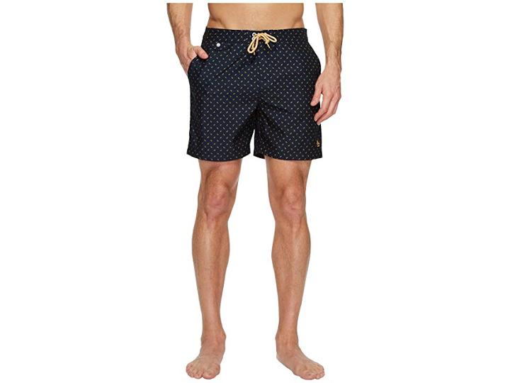 Original Penguin Leaf Print Fixed Volley Swim Shorts (dark Sapphire) Men's Swimwear