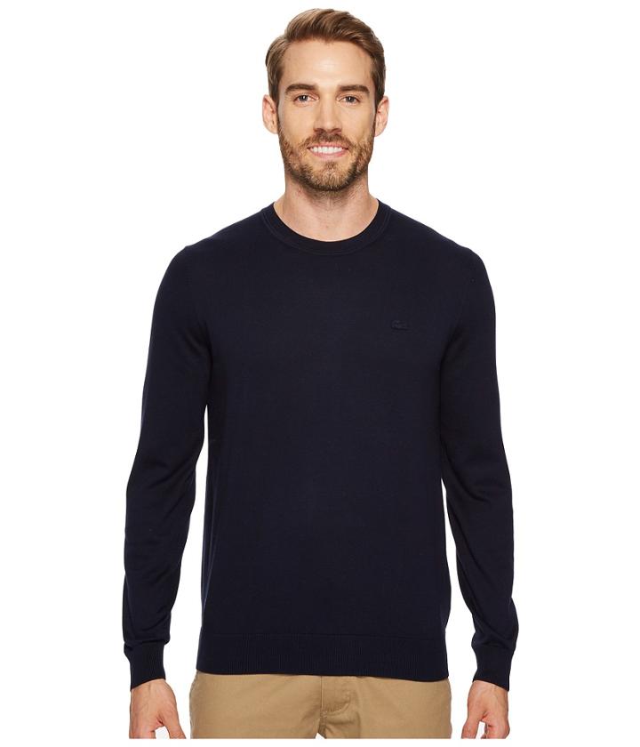 Lacoste 100% Cotton Jersey Crew Neck Sweater (navy Blue) Men's Sweater