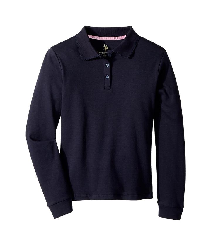 U.s. Polo Assn. Kids Long Sleeve Polo (big Kids) (navy) Girl's Clothing