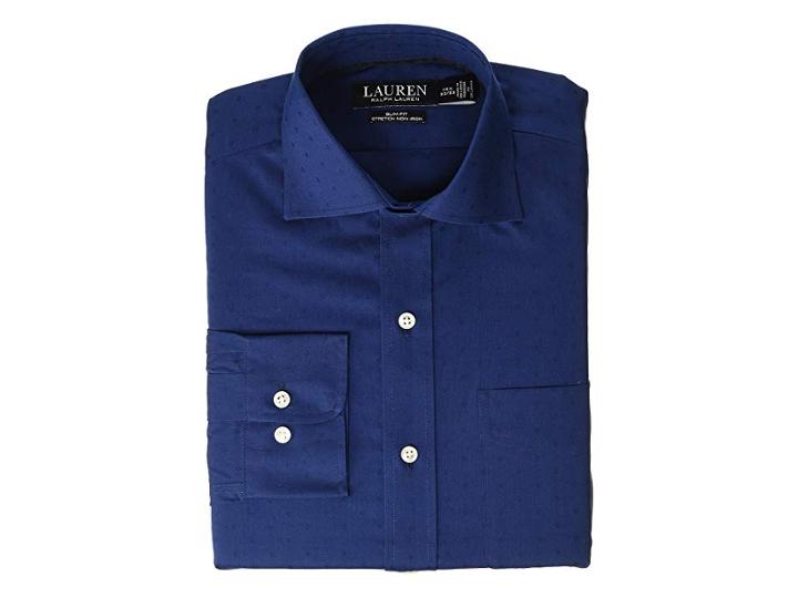 Lauren Ralph Lauren Non-iron Slim Fit Dobby Dress Shirt (blue) Men's Long Sleeve Button Up