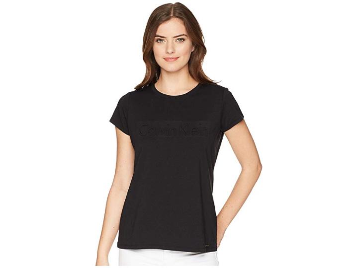 Calvin Klein Short Sleeve Tee W/ Middle Logo (black) Women's T Shirt