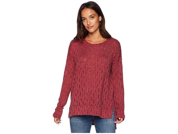 Mod-o-doc Distressed Sweater Knit Boxy Drop Shoulder Sweater (cranberry) Women's Sweater