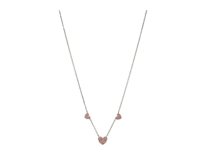 Michael Kors Pave Hearts Rose Gold Tone And Peach Crystal Station Pendant Necklace (silver) Necklace