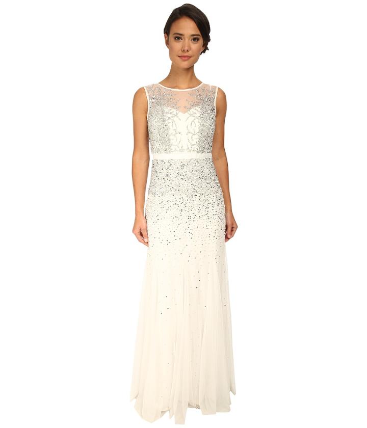 Adrianna Papell Beaded Illusion Gown (prom) (ivory/silver) Women's Dress