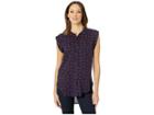 Per Se Cap Sleeve High-low Button Down Shirt (navy Strawberry) Women's Clothing
