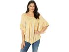 Bobeau Peasant Top With Flutter Sleeve (blazing Yellow Stripe) Women's Blouse