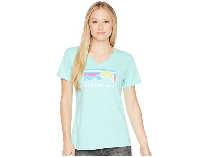 Life Is Good Mountain Mama Crusher Vee (cool Aqua) Women's T Shirt