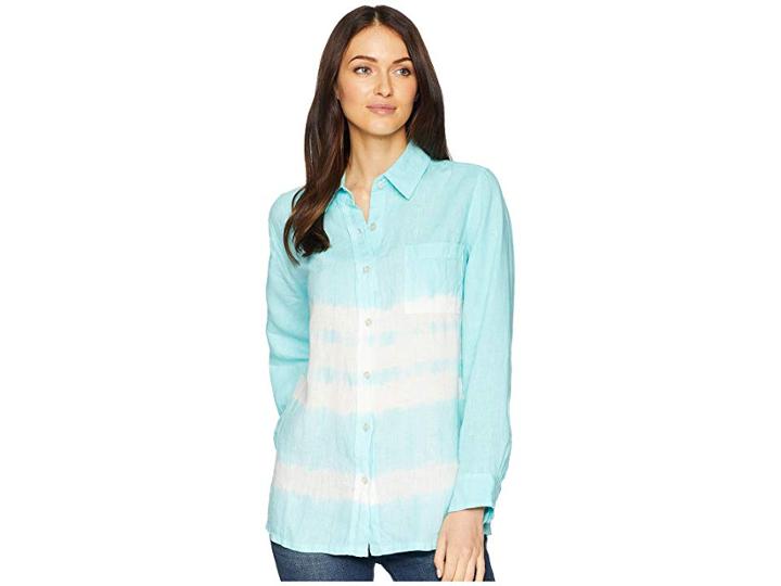 Allen Allen Tie-dye Long Sleeve Shirt (aquamarine) Women's Long Sleeve Button Up