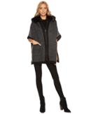 Steve Madden Zip Front Fur Hooded Thick Knit Ruana (neutral) Women's Coat