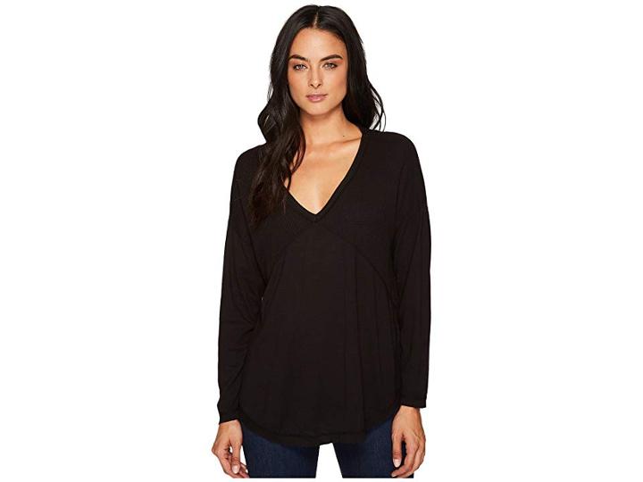 Three Dots Thermal Mixed Rib Top (black) Women's Clothing