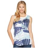 Tribal Printed Sleeveless Top With Woven Front (deep Sky) Women's Sleeveless