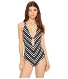 Tommy Hilfiger True Tommy Stripe Keyhole One-piece (military Green) Women's Swimsuits One Piece