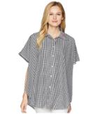 Vince Camuto Embroidered Gingham Boyfriend Button Up Topper (black) Women's Clothing