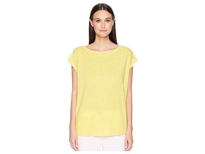 Eileen Fisher Bateau Neck Top (yarrow) Women's Short Sleeve Pullover