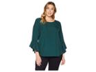 Calvin Klein Plus Plus Size Crew Neck W/ Flare Sleeve And Pipping Blouse (malachite) Women's Blouse