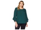 Calvin Klein Plus Plus Size Crew Neck W/ Flare Sleeve And Pipping Blouse (malachite) Women's Blouse