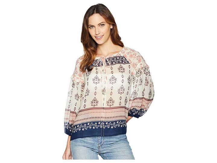 Two By Vince Camuto Tile Wildflower Tie Neck Peasant Blouse (ecru Cloud) Women's Blouse