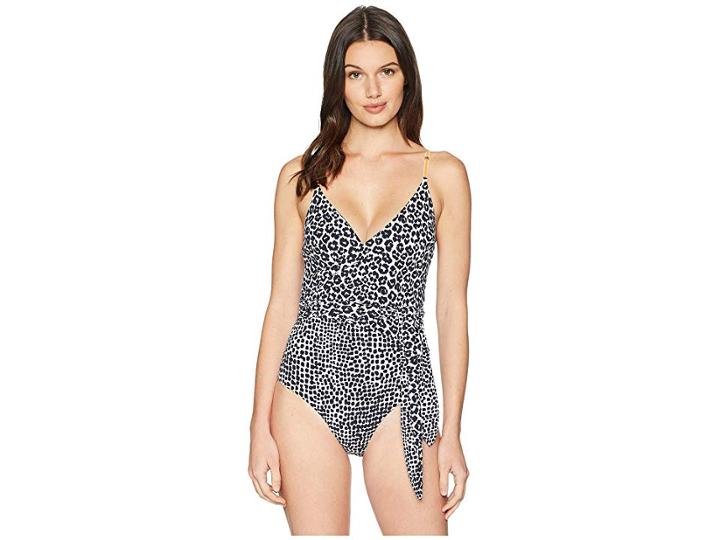 Stella Mccartney Mixed Animal And Elastic One-piece Wrap (midnight Blue Leopard/giraffe Print) Women's Swimsuits One Piece