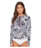 Tommy Bahama Paisley Paradise Half-zip Rash Guard (mare Navy) Women's Swimwear