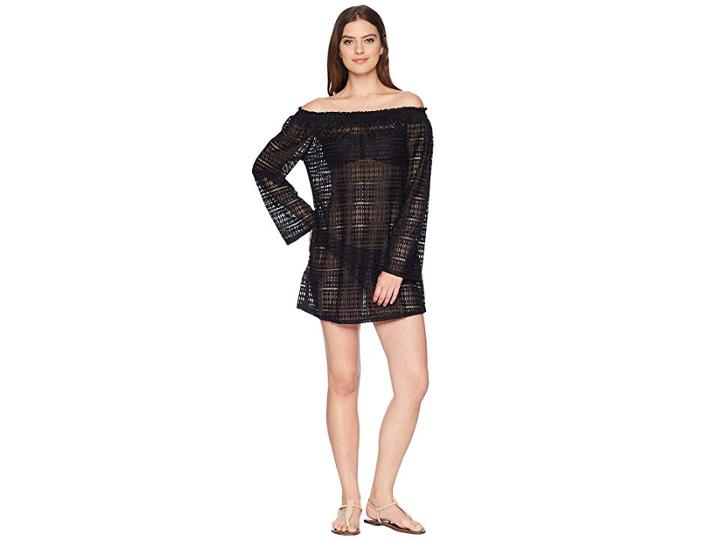 Kenneth Cole To The Beat Off The Shoulder Elastic Bell Sleeve Dress Cover-up (black) Women's Swimwear
