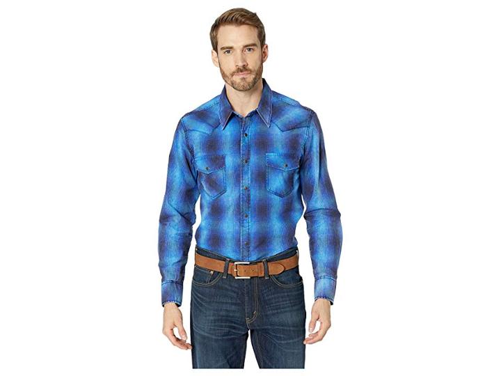 Rock And Roll Cowboy Long Sleeve Snap B2s8002 (blue) Men's Long Sleeve Button Up