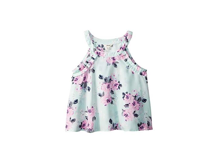 Maddie By Maddie Ziegler Pleat Trim Floral Tank Top (big Kids) (mint) Girl's Sleeveless