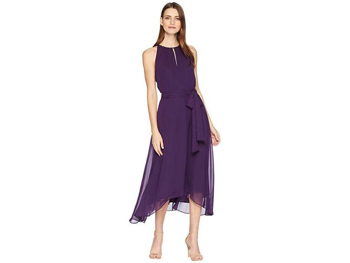 Tahari By Asl Chiffon High-low Halter Neck Dress With Keyhole (plum) Women's Dress