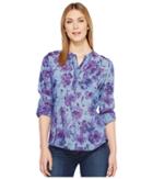 Lucky Brand Printed Chambray Popover Top (blue Multi) Women's Clothing