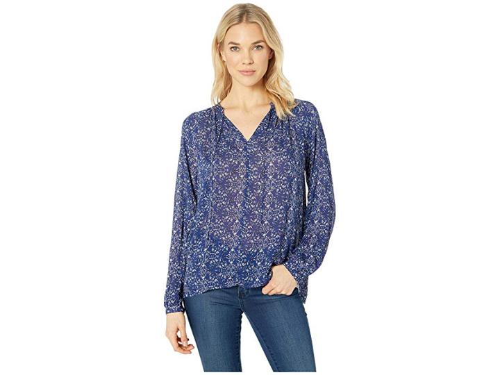 Lucky Brand Printed Peasant Top (blue Multi) Women's Clothing