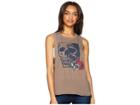 Hurley Skull Rose Washed Biker Tank Top (sepia Stone) Women's Sleeveless