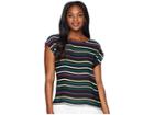 Vince Camuto Extended Shoulder Paradise Multi Stripe Blouse (rich Black) Women's Blouse