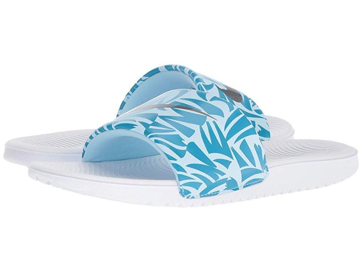 Nike Kids Slide Print (little Kid/big Kid) (white/anthracite/neo Turquoise/cobalt Tint) Girls Shoes