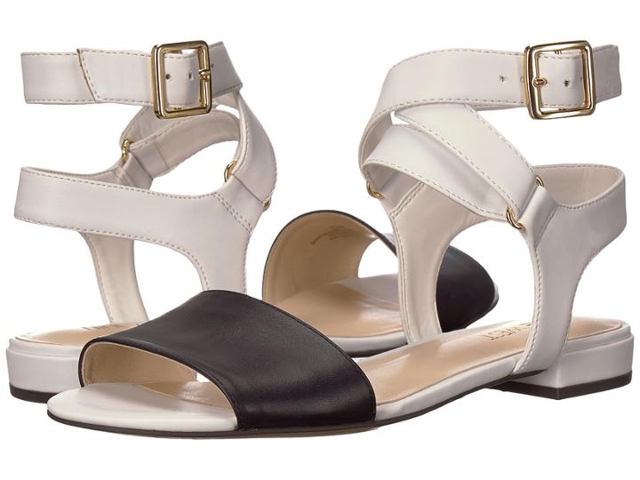 Nine West Inch Sandal (white/french Navy Dress Calf Pu/dress Calf) Women's Sandals