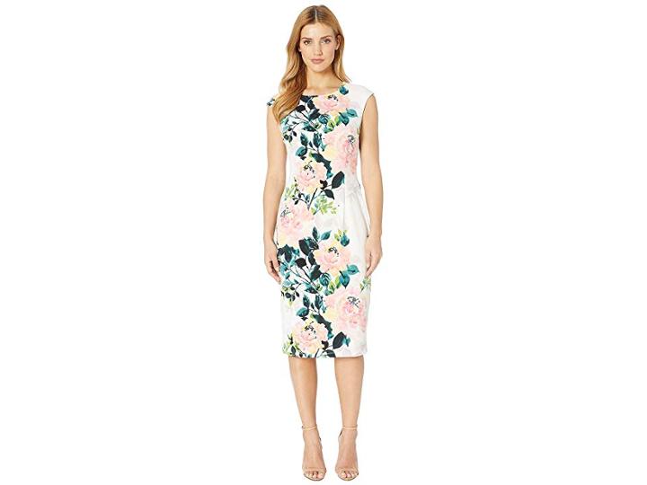 London Times Summer Roses Midi Sheath (white/rose) Women's Dress