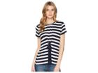 Ivanka Trump Stripe Knit Short Sleeve Tie Corset Tie Front Tee (navy/ivory) Women's Clothing