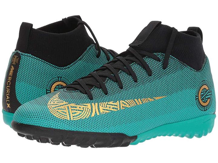 Nike Kids Superfly 6 Academy Cr7 Turf Soccer (little Kid/big Kid) (clear Jade/metallic Vivid Gold/black) Kids Shoes