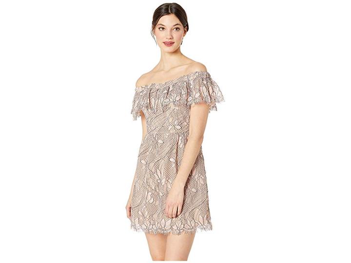 Wayf Terrace Scallop Lace Mini Dress (blush Black Lace) Women's Dress