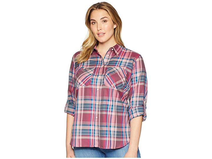 Lauren Ralph Lauren Plus Size Plaid Twill Button-down Shirt (red Multi) Women's Long Sleeve Button Up
