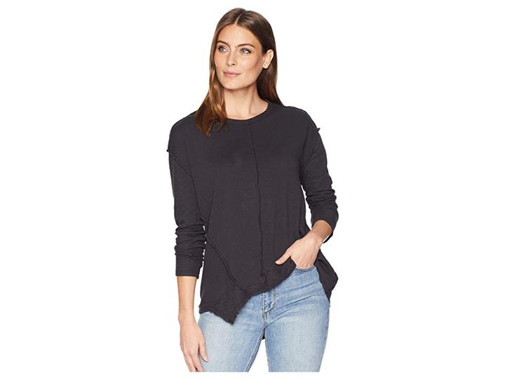 Dylan By True Grit Reverse Rib Long Sleeve And Hem Seam Top (vintage Black) Women's Clothing