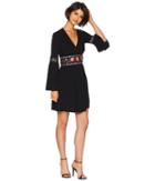 Juicy Couture Knit Matte Jersey Embroidered Crossover Dress (pitch Black) Women's Dress
