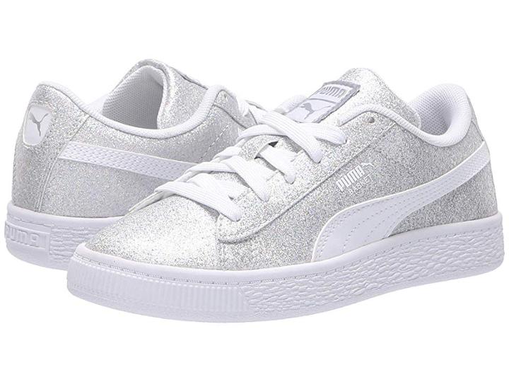 Puma Kids Basket Holiday Multi Glitz Ps (little Kid) (puma Silver/puma White) Girls Shoes